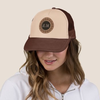 Brown Glow Natural Custom Initials Trucker Hat by anuradesignstudio at Zazzle