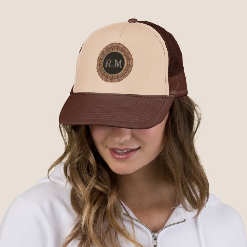 Brown Glow Natural Custom Initials Trucker Hat