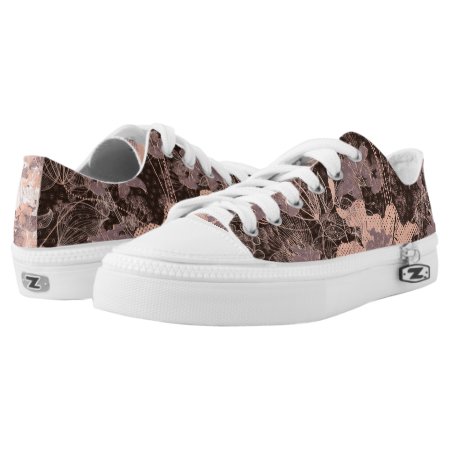 Brown Goblincore Earthy Fairy Floral Print Low-top Sneakers