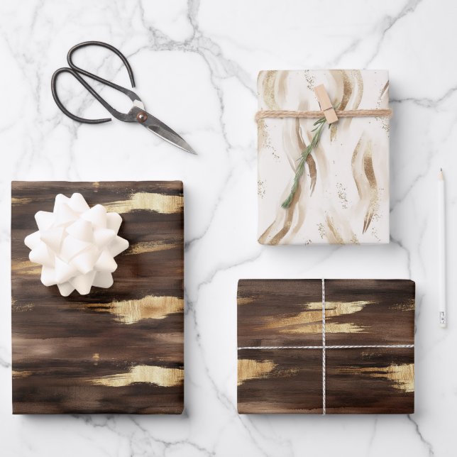 Brown Gold Abstract Wrapping Paper Sheets (Front)