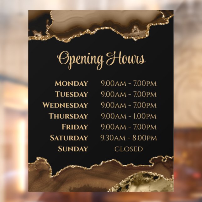 Brown Gold Agate Opening Hours Window Cling (Sheet 2)
