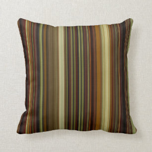 Brown Gold and Green Stripes Throw Pillow
