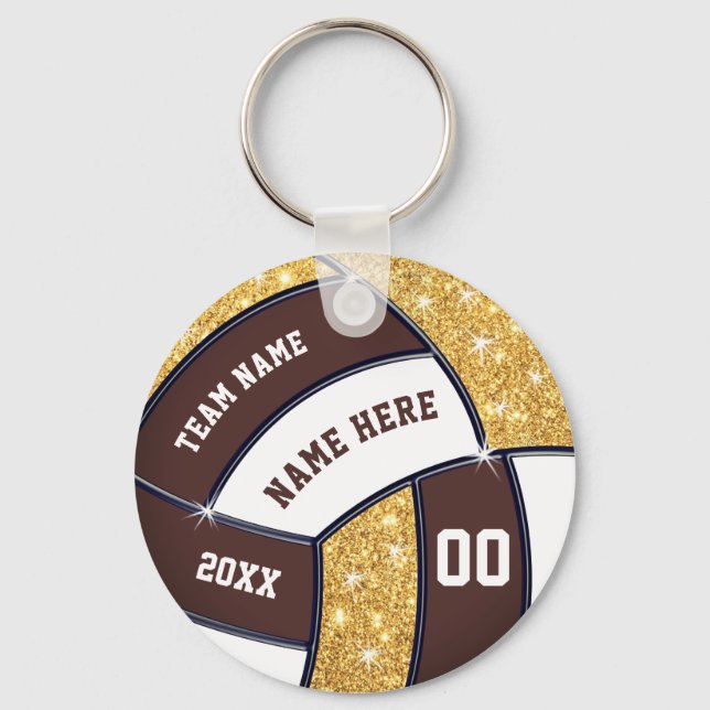 Brown, Gold and White Volleyball Party Favors Keychain (Front)