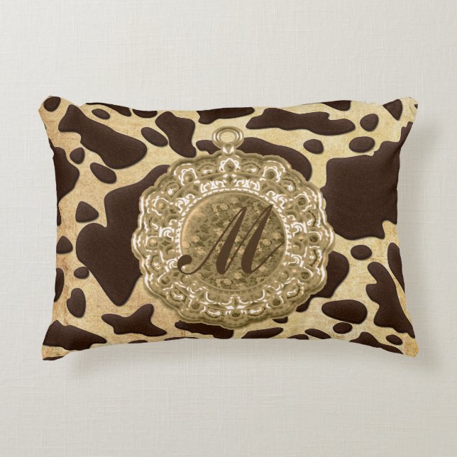 Brown & Gold Animal Print Antique Charm Accent Pillow (Front)