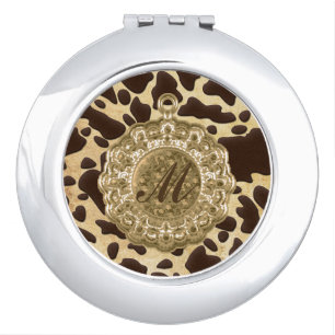 Brown & Gold Animal Print Antique Charm Mirror For Makeup