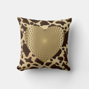 Brown & Gold Animal Print Golden Prismatic Heart Throw Pillow