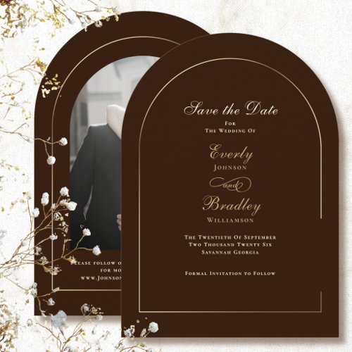 Brown Gold Arch Champagne Save the Date Wedding Invitation
