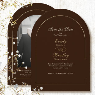 Brown Gold Arch Champagne Save the Date Wedding Invitation