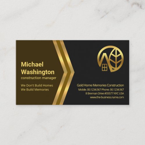 Brown Gold Arrows Gold Building Construction Business Card