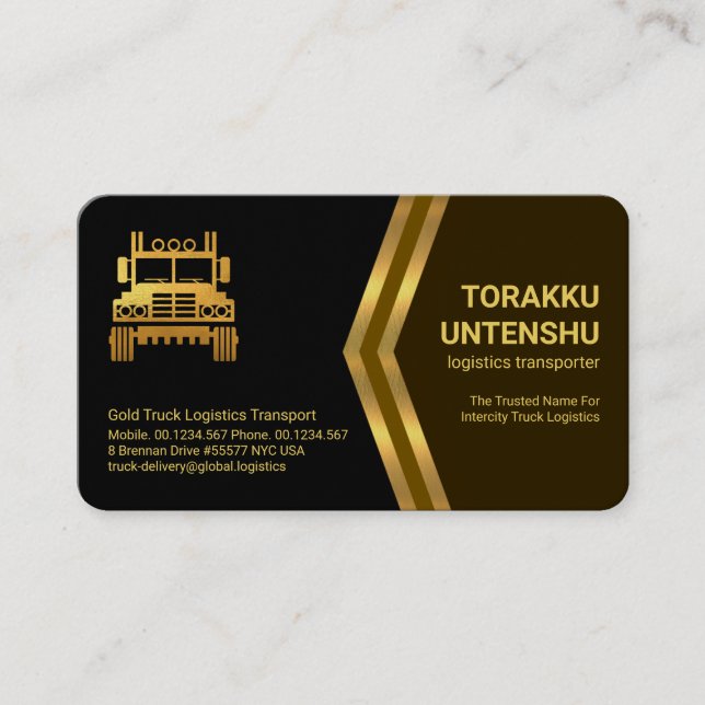 Brown Gold Arrows Gold Semi Truck Driver Business Card (Front)