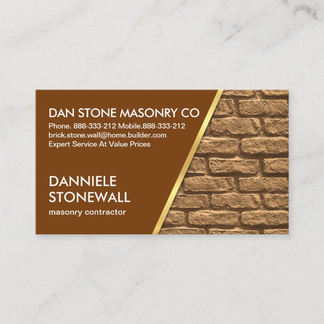 Brown Gold Brick Layers Building Business Card (Front)