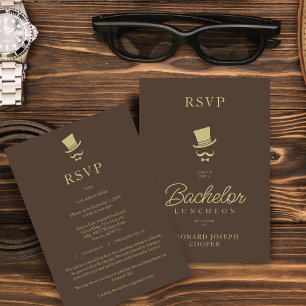 Brown Gold Chic Funny Gentleman Bachelor Luncheon RSVP Card