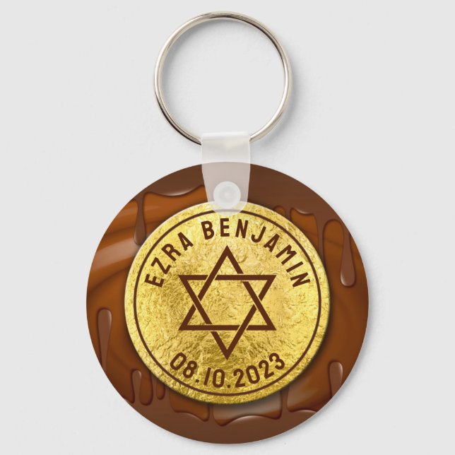 Brown Gold Chocolate Bar Mitzvah or Bat Mitzvah Keychain (Front)