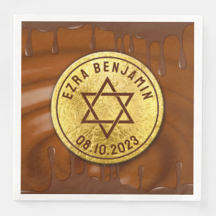 Brown Gold Chocolate Bar Mitzvah or Bat Mitzvah Paper Dinner Napkins