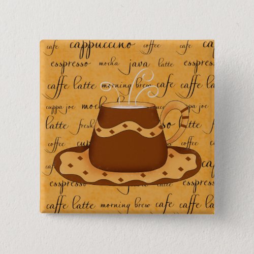 Brown Gold Coffee Cup Art on Script Background Button