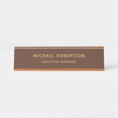 Brown Gold Colors Professional Trendy Modern Plain Desk Name Plate