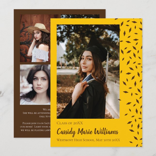 Brown Gold Confetti Graduation Announcement (Front/Back)