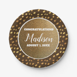 Brown Gold Confetti Graduation College Trunk Party Paper Plates