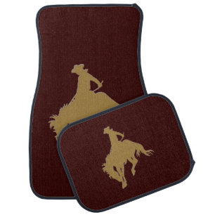 Brown Gold Cowboy Bucking Horse Car Floor Mat