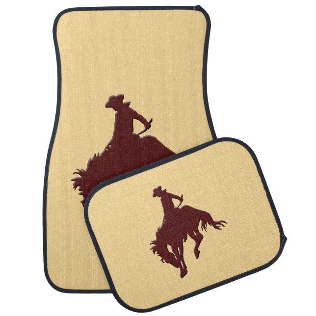 Brown Gold Cowboy Bucking Horse Car Floor Mat (Set)