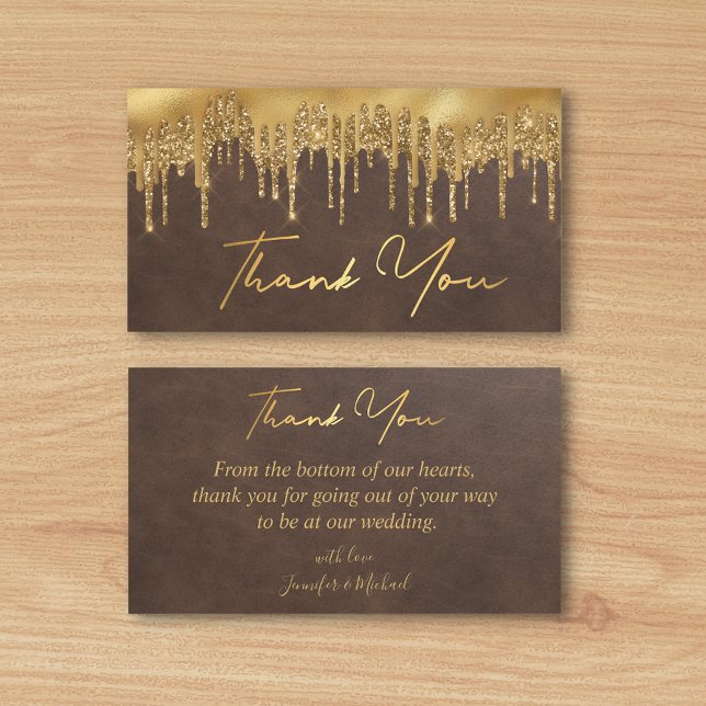  brown gold dripping glitters thank you wedding note card (Creator Uploaded)