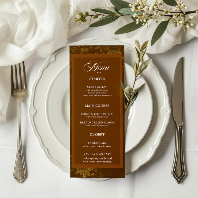 Brown & Gold Elegant Floral Wedding Menu (Creator Uploaded)