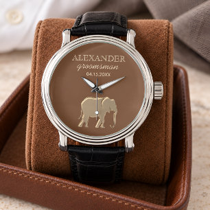 Brown Gold Elephant Personalized Groomsman Gift Watch