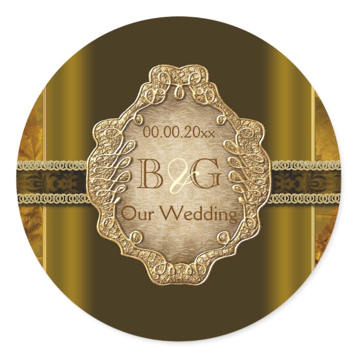 Brown gold envelope wedding seal round stickers