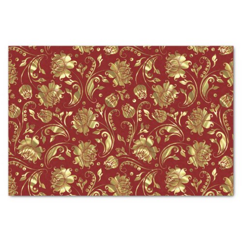 Brown  Gold Floral Damasks Pattern Tissue Paper