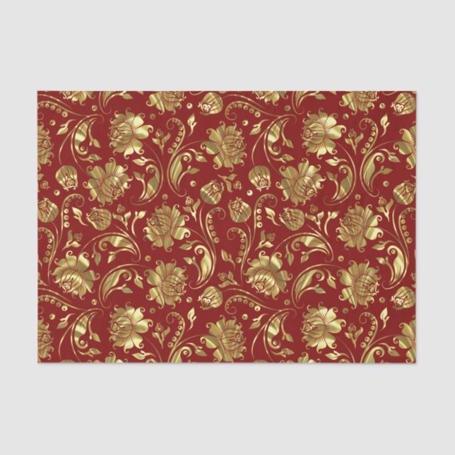 Brown & Gold Floral Damasks Pattern Tissue Paper (Front)