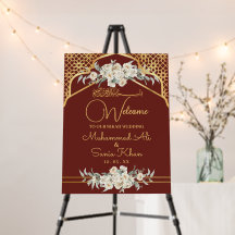 Brown Gold Floral Nikah Wedding Welcome Sign