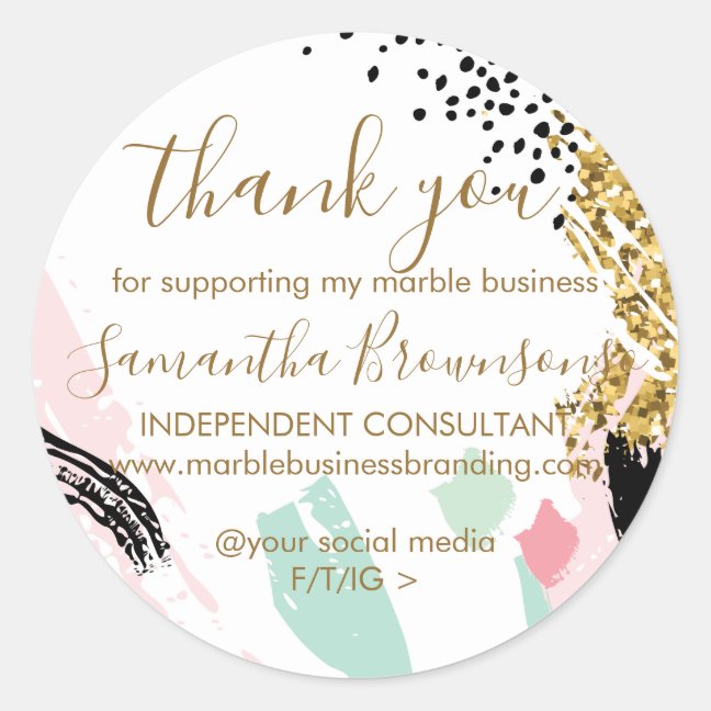 Brown Gold Glitter Abstract Shapes Thank you Classic Round Sticker