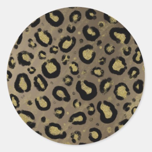 Brown Gold Glitter  Black Leopard Baby Shower Classic Round Sticker