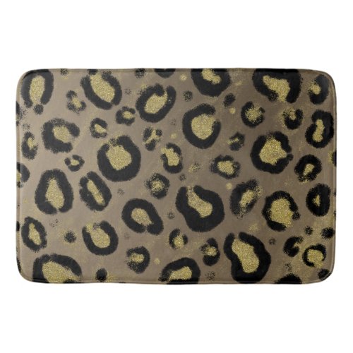 Brown Gold Glitter  Black Leopard Cheetah Print Bath Mat