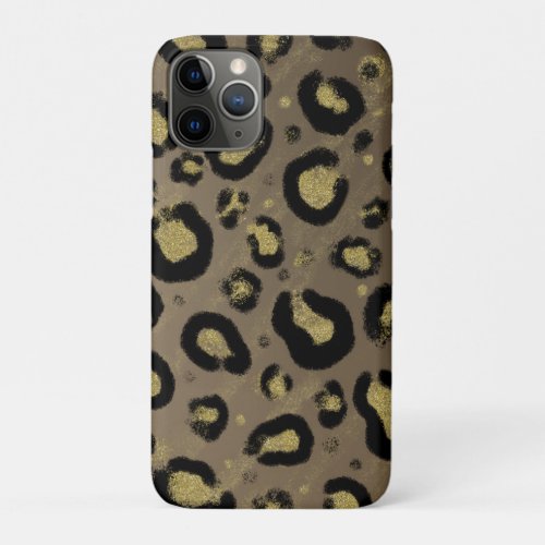 Brown Gold Glitter  Black Leopard Cheetah Print iPhone 11 Pro Case