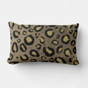 Brown Gold Glitter & Black Leopard Cheetah Print Lumbar Pillow