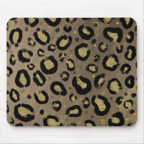 Brown Gold Glitter  Black Leopard Cheetah Print Mouse Pad