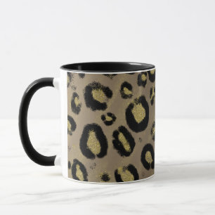 Brown Gold Glitter & Black Leopard Cheetah Print Mug
