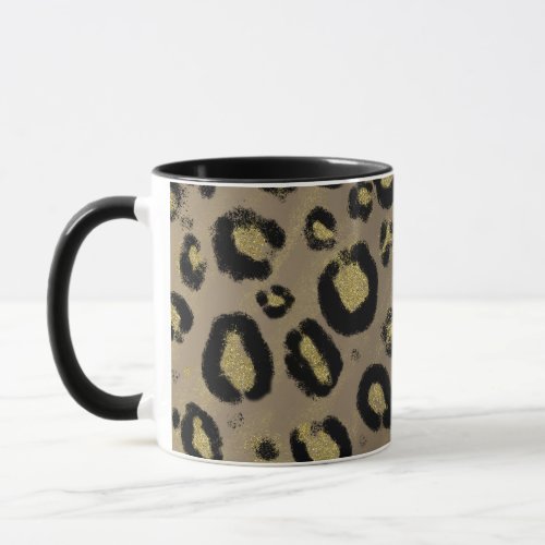 Brown Gold Glitter  Black Leopard Cheetah Print Mug