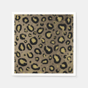 Brown Gold Glitter & Black Leopard Cheetah Print Napkins