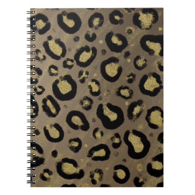 Brown Gold Glitter & Black Leopard Cheetah Print Notebook (Front)