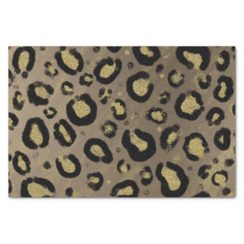Brown Gold Glitter  Black Leopard Cheetah Print Tissue Paper