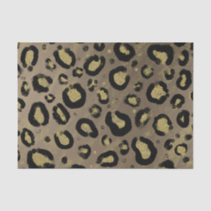 Brown Gold Glitter & Black Leopard Cheetah Print Tissue Paper