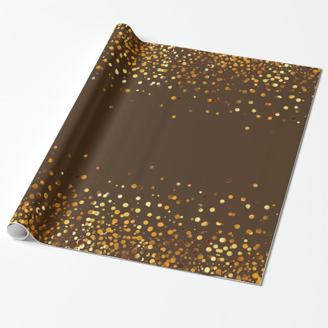 Brown Gold Glitter Confetti Faux Foil Wrapping Paper (Unrolled)