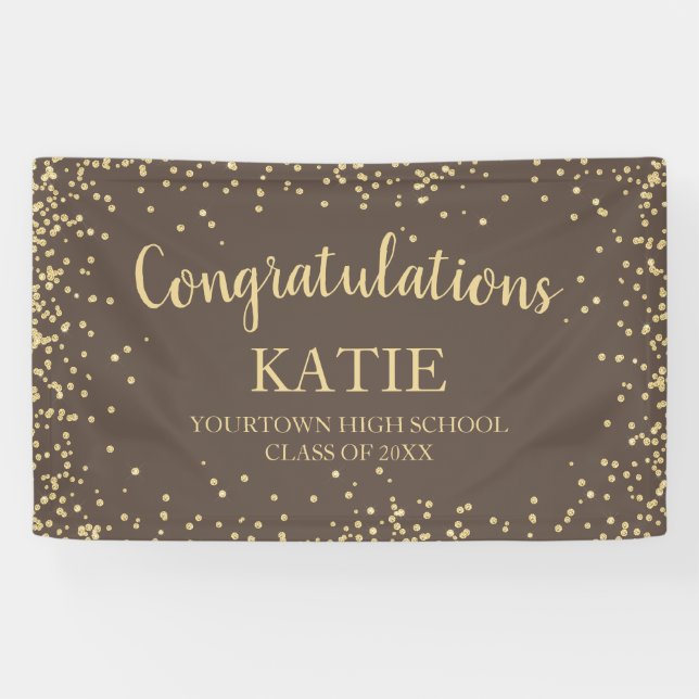 Brown Gold Glitter Graduation Congratulations  Banner (Horizontal)