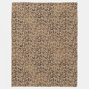 Brown Gold Glitter Leopard Print Fleece Blanket