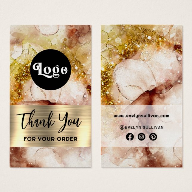 Brown gold glitter watercolor package insert (Front & Back)