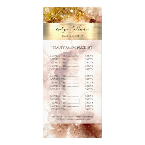 Brown gold glitter watercolor price list rack card