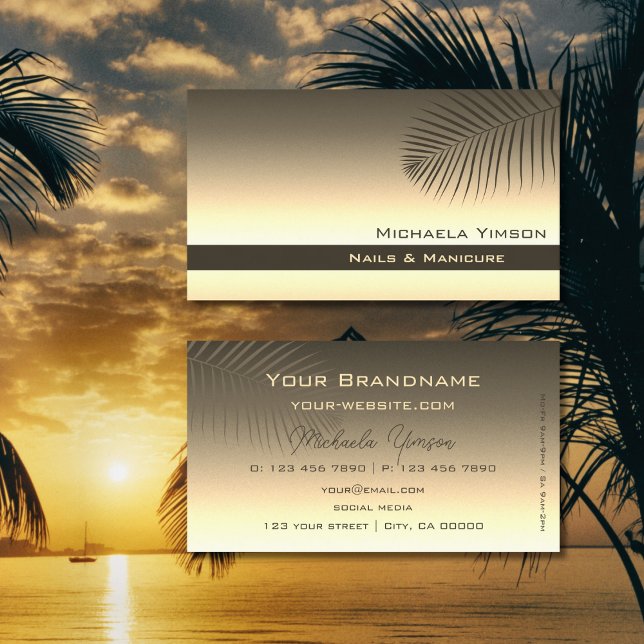 Brown Gold Gradient Modern with Palm Leaf Simply Business Card (Creator Uploaded)