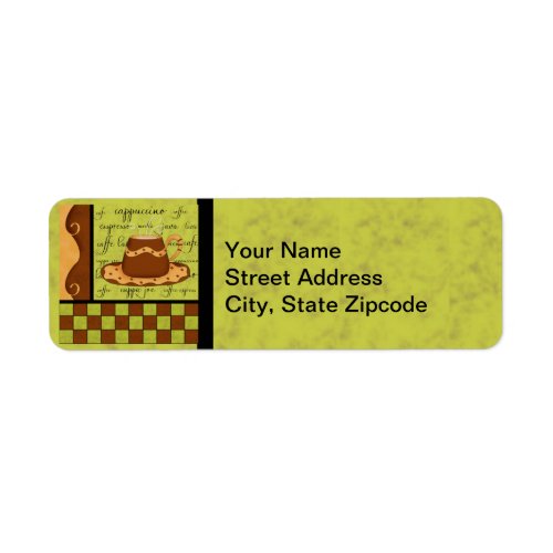 Brown Gold Green Checkerboard Coffee Cup Art Label